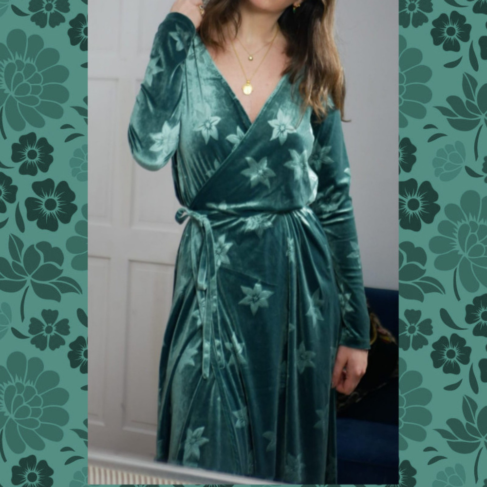 & Other Stories Floral Velour Wrap Dress